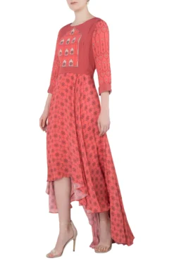 Soup By Sougat Paul Peach Asymmetrical Printed Maxi Dress -AOZA Wear Style Shop sopc081826 b