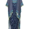 Soup By Sougat Paul Blue Printed Drape Maxi Dress With Asymmetrical Cape