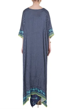 Soup By Sougat Paul Blue Printed Drape Maxi Dress With Asymmetrical Cape -AOZA Wear Style Shop sopc081830 c
