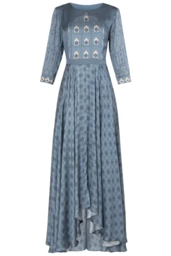 Soup By Sougat Paul Blue Asymmetrical Printed Maxi Dress