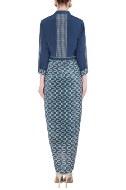 Soup By Sougat Paul Blue Jacket With Drape Maxi Dress -AOZA Wear Style Shop sopc081837 d